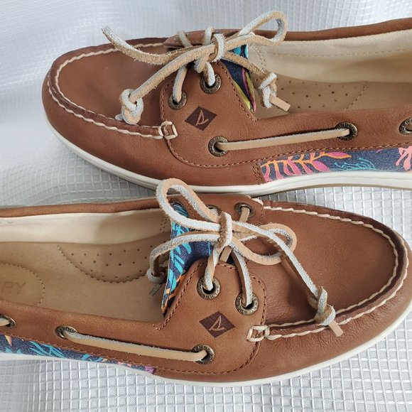 Sperry Top Sider Womens Size 8.5 M Boat Deck Shoes Tan Leather Firefish Seaweed - Picture 7 of 9